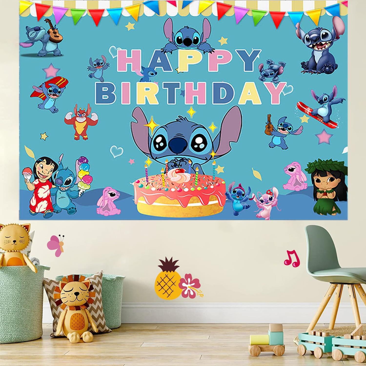 1500x1500 Stitch Background， Stitch Theme Birthday Decorations, Stitch Photo Backdrop Cloth Decorations，Girls, Boys, Teenagers' Birthday Party Decorations