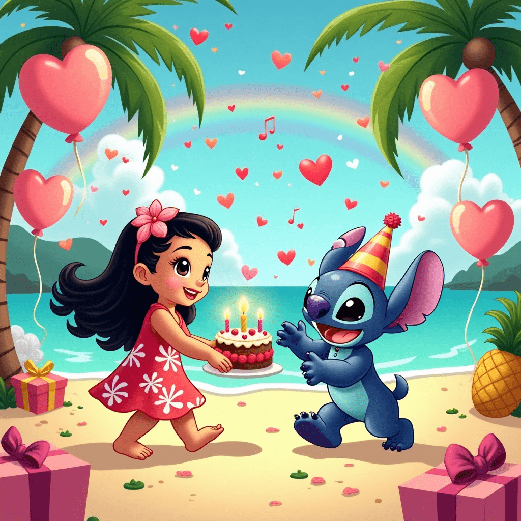 1024x1024 Cute Stitch Inspired Birthday Card