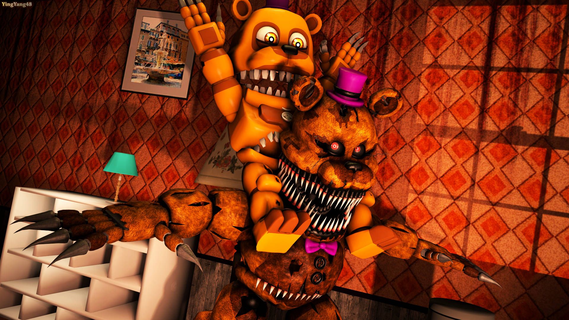 1920x1080 Download Nightmare Freddy With Plushtrap Wallpaper