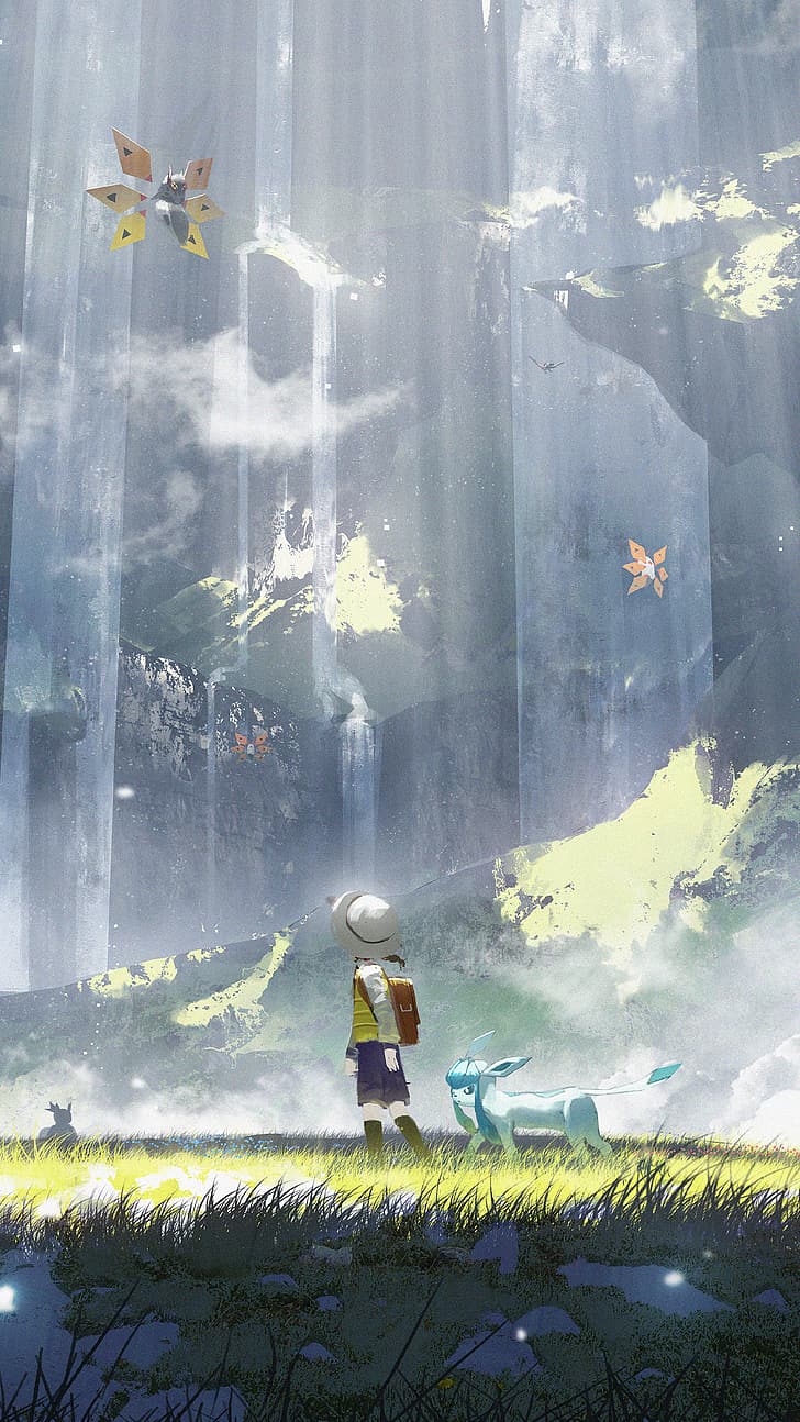 728x1294 2880x900px. free download. HD wallpaper: Pokémon, Glaceon, mountains, grass, Pokémon Violet