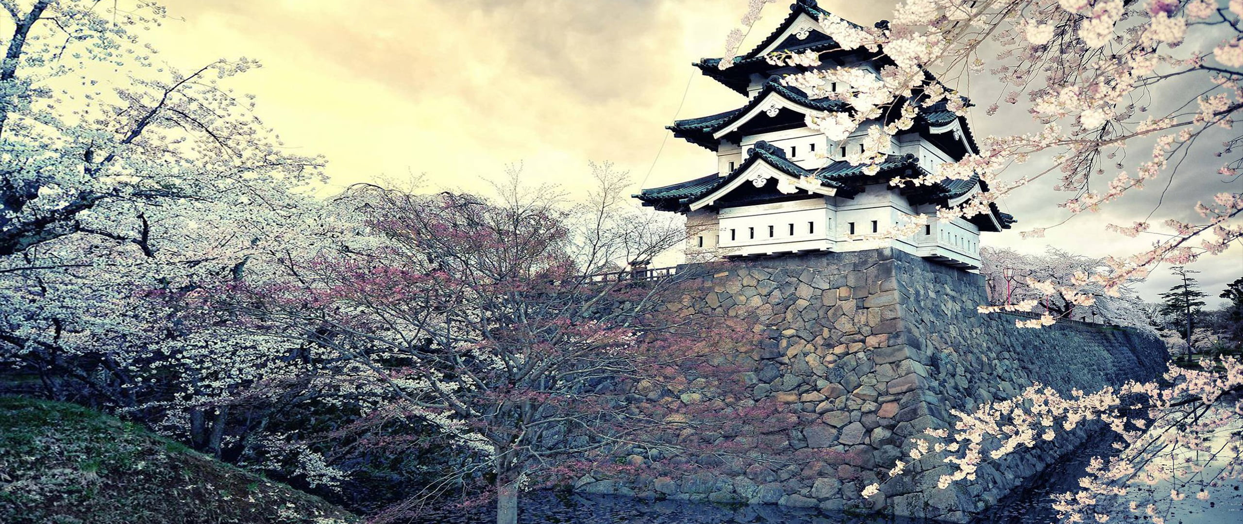 2560x1080 White And Black Temple Digital Wallpaper, Ultra Wide, Photography, Japan HD Wallpaper