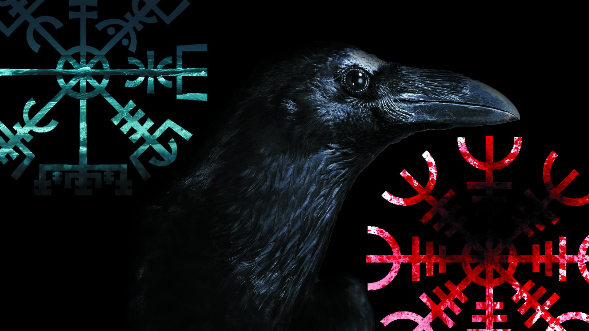 1920x1080 Black crow, Vegvísir, crow, Aegishjalmur, Vikings HD wallpaper