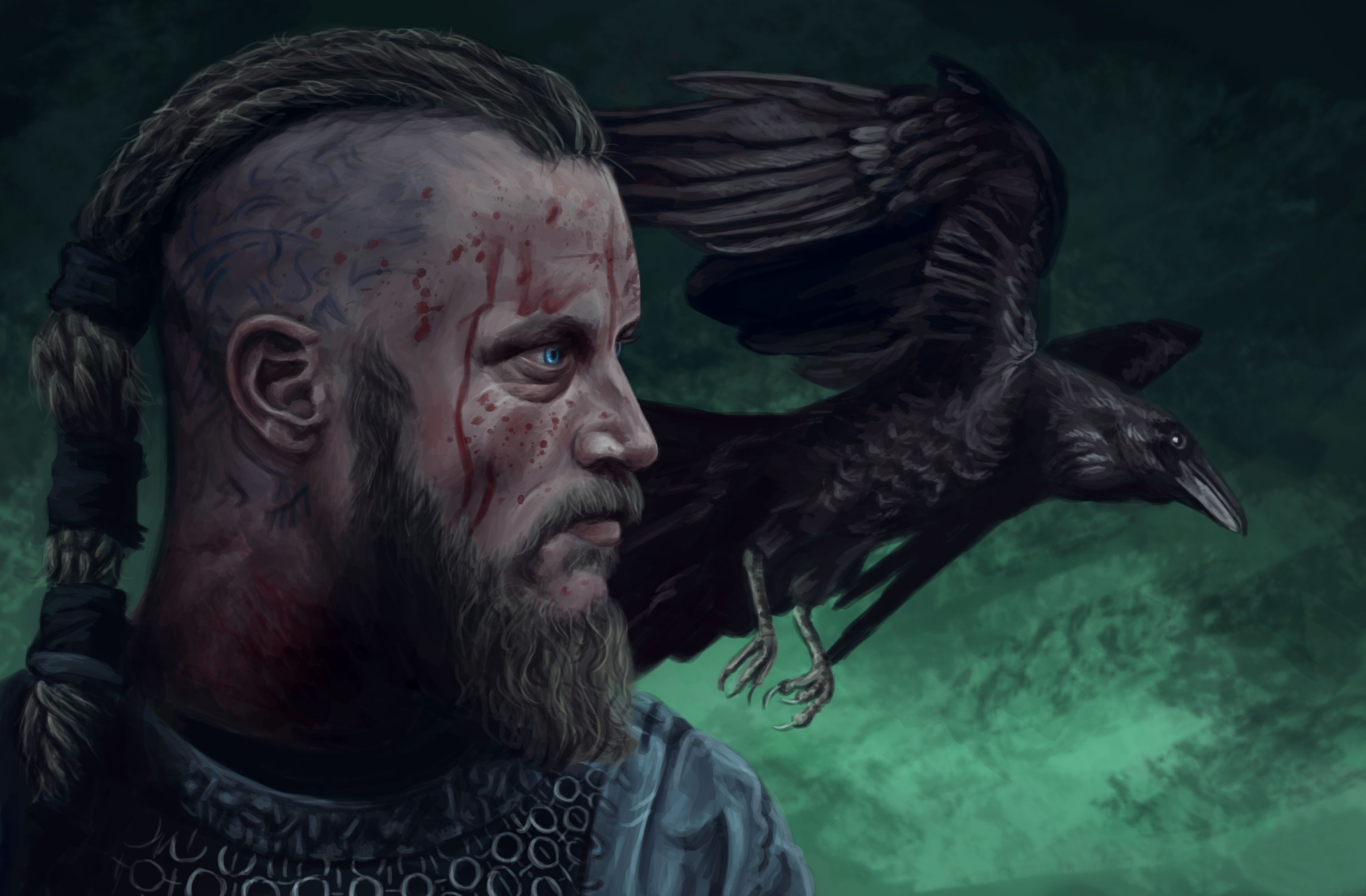 3780x2480 Wallpaper head, warrior, Raven, art, Viking, Raven, Ragnar Lothbrok for mobile and desktop, section фильмы, resolution 3780x2480