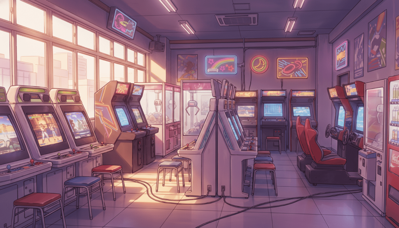1344x768 Free Download Arcade / Game Center Background Illustration (Landscape)
