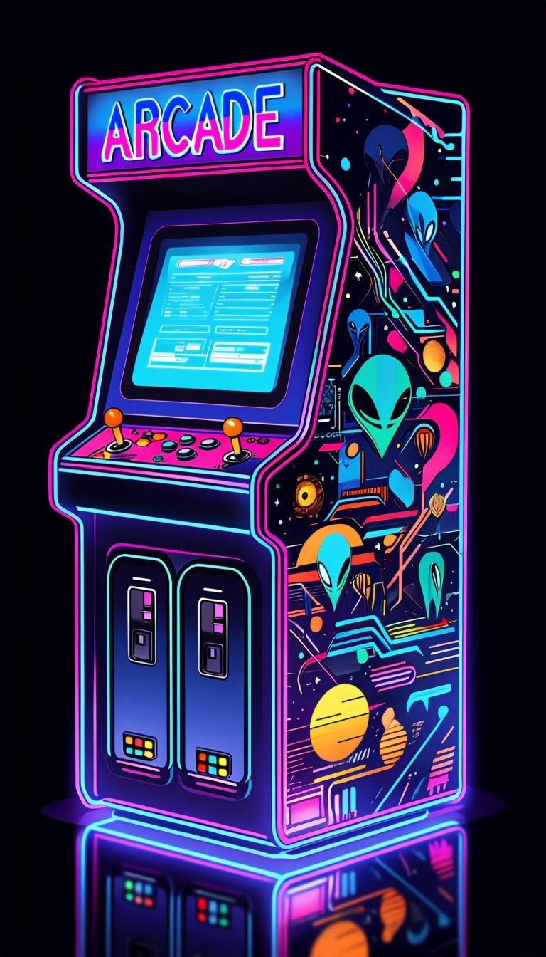 768x1344 Vibrant Retro Arcade Game Machine Flat Illustration Poster