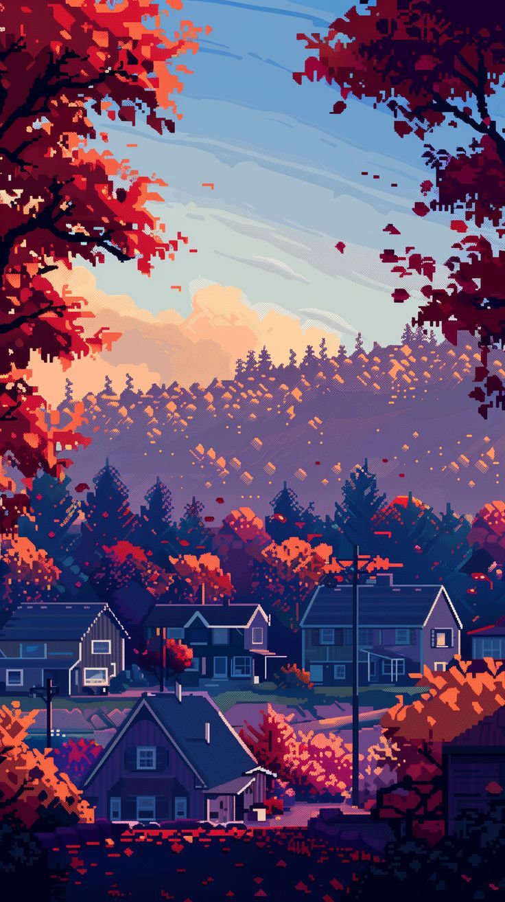 736x1313 Cozy Pixel Art Town Wallpaper Series 2.7