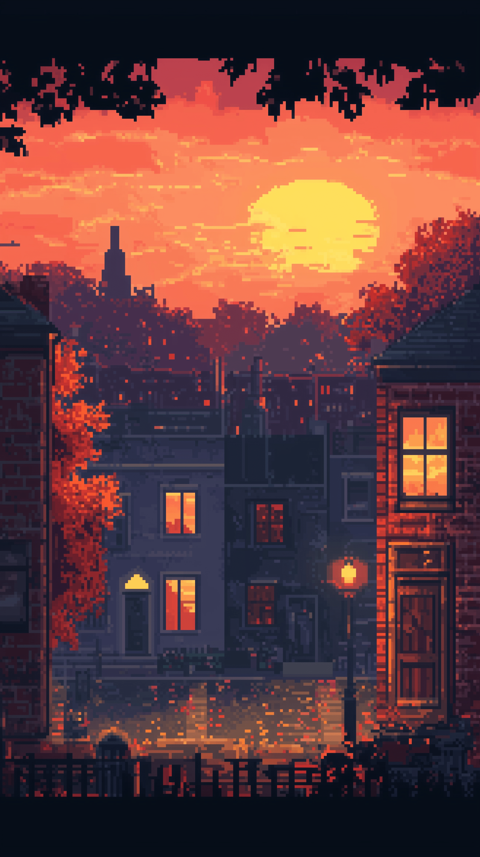 1632x2912 Cozy Pixel Art Town Wallpaper