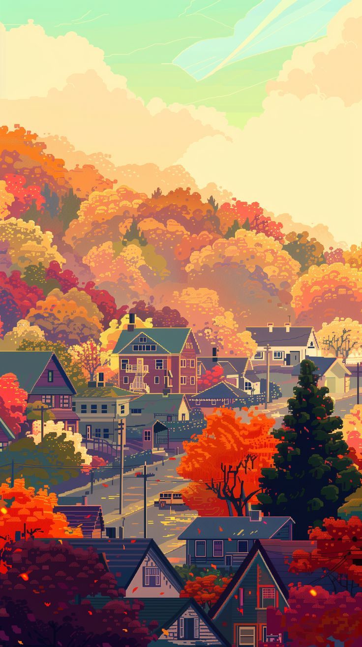 736x1313 Cozy Pixel Art Town Wallpaper Series 2.8