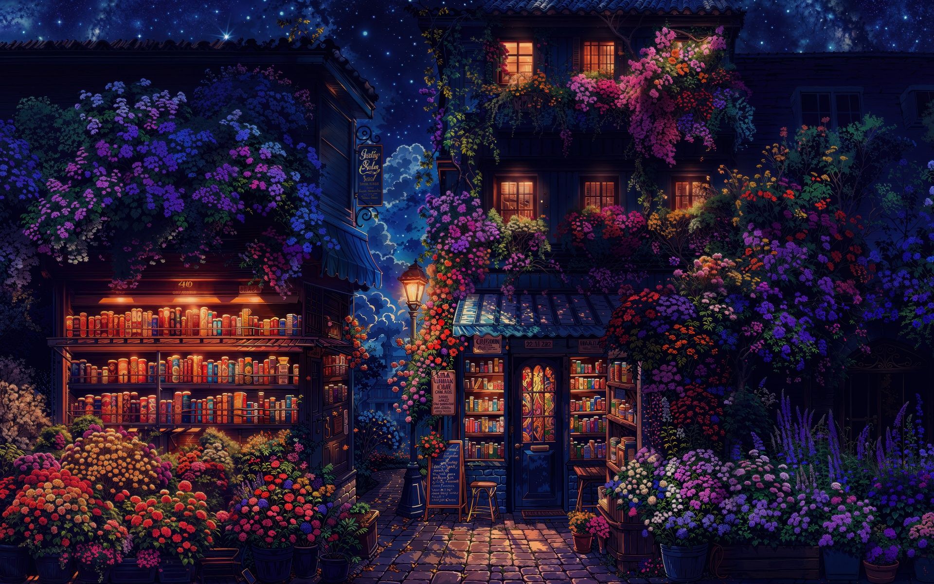 1920x1200 Cozy Night Book Shop 5K Wallpaper