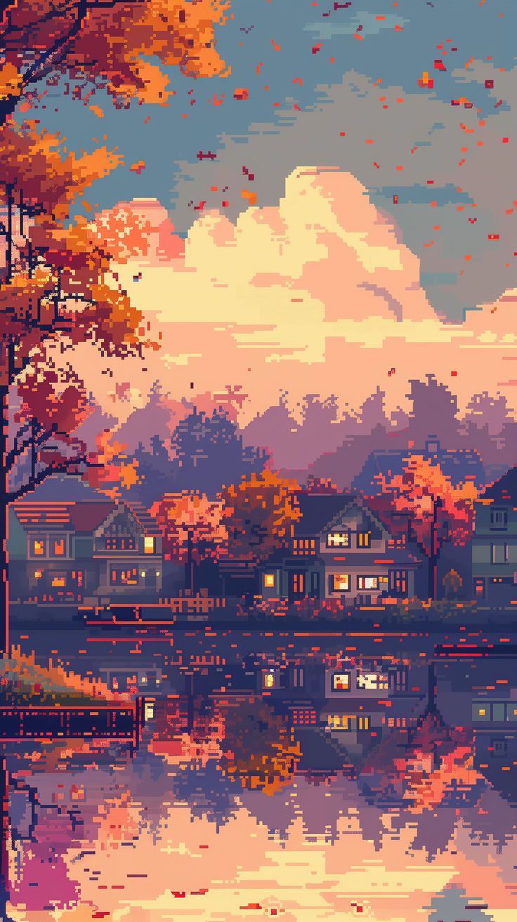 736x1313 Cozy Pixel Art Town Wallpaper Series 2.2