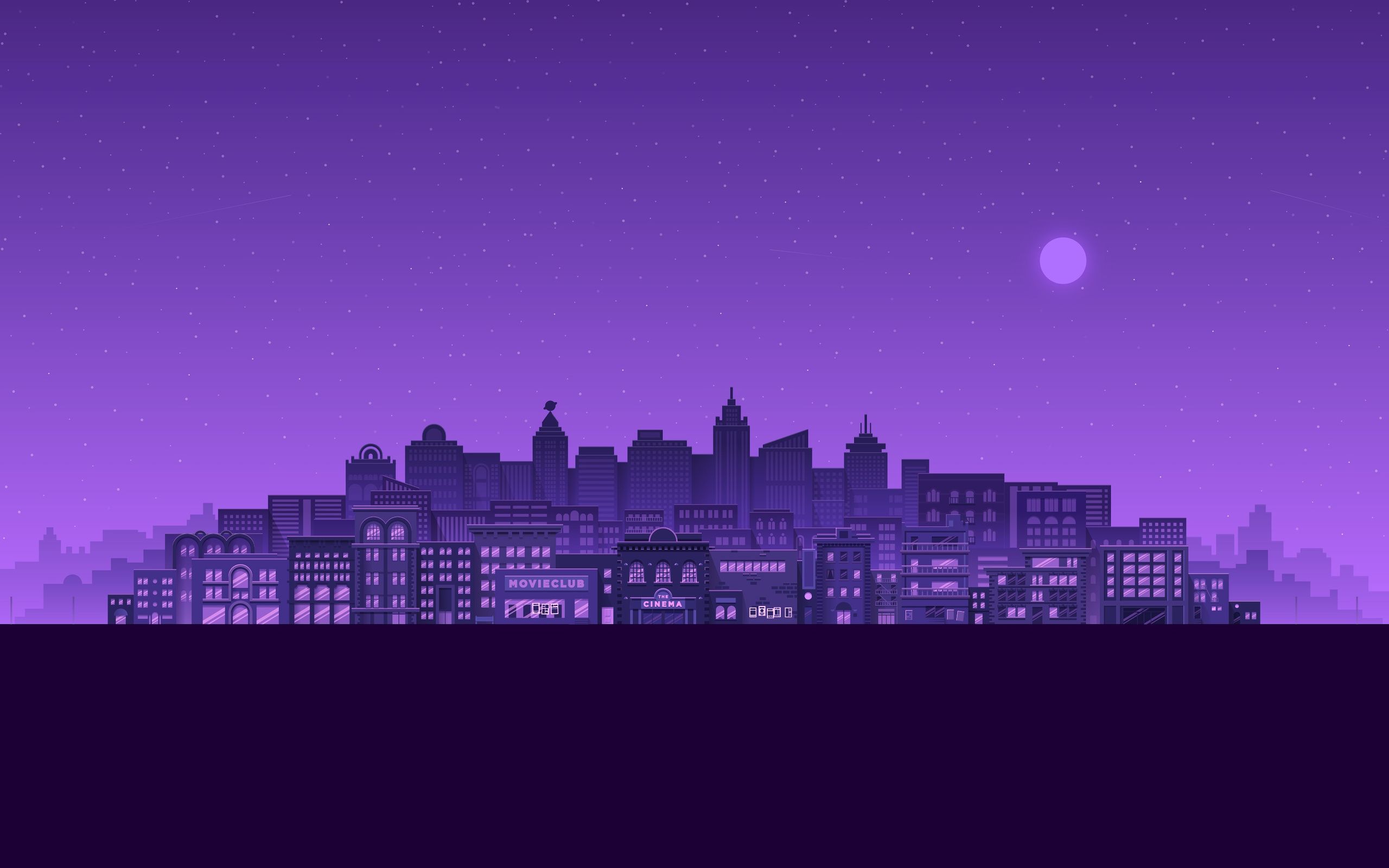 2560x1600 Purple Moon Stars Buildings City Minimal 4k Wallpaper, 2560x1600 Resolution HD 4k Wallpaper, Image, Background, Photos and Picture