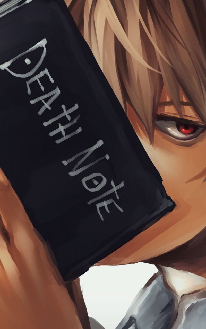800x1280 Phone wallpaper: Light Yagami, Anime, Death Note, Red Eyes, Brown Hair, Book 1344905