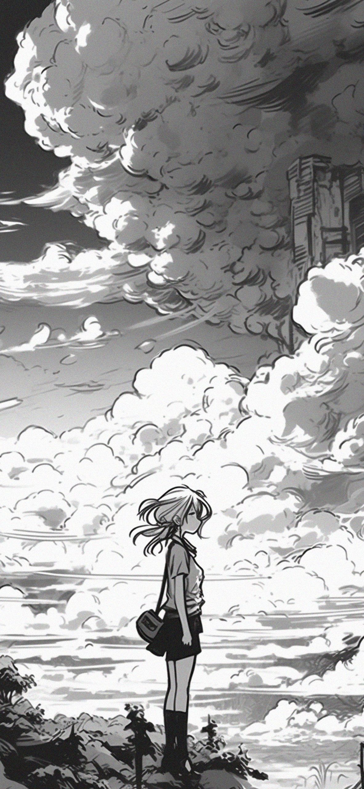 1183x2560 Cute Girl & Clouds Manga Wallpaper Girl Wallpaper Phone
