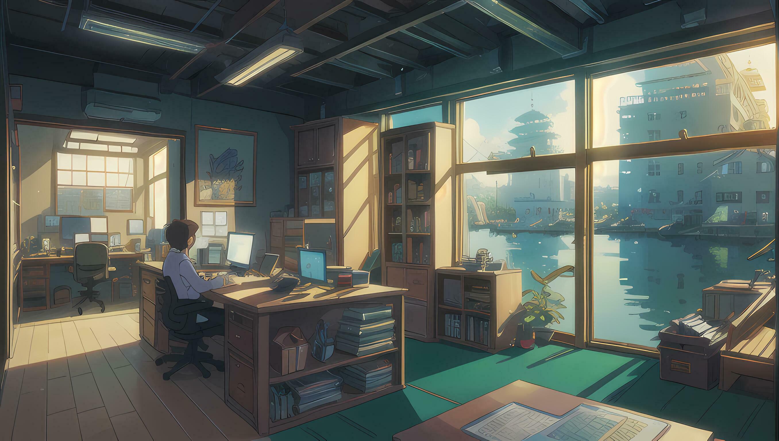 2712x1536 Office Modern Fantasy Graphic Novel Anime Manga Wallpaper