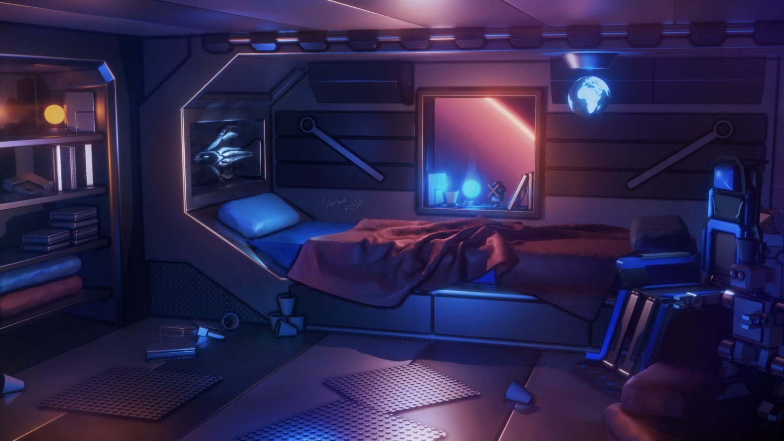 1600x900 Cyberpunk Room Wallpaper