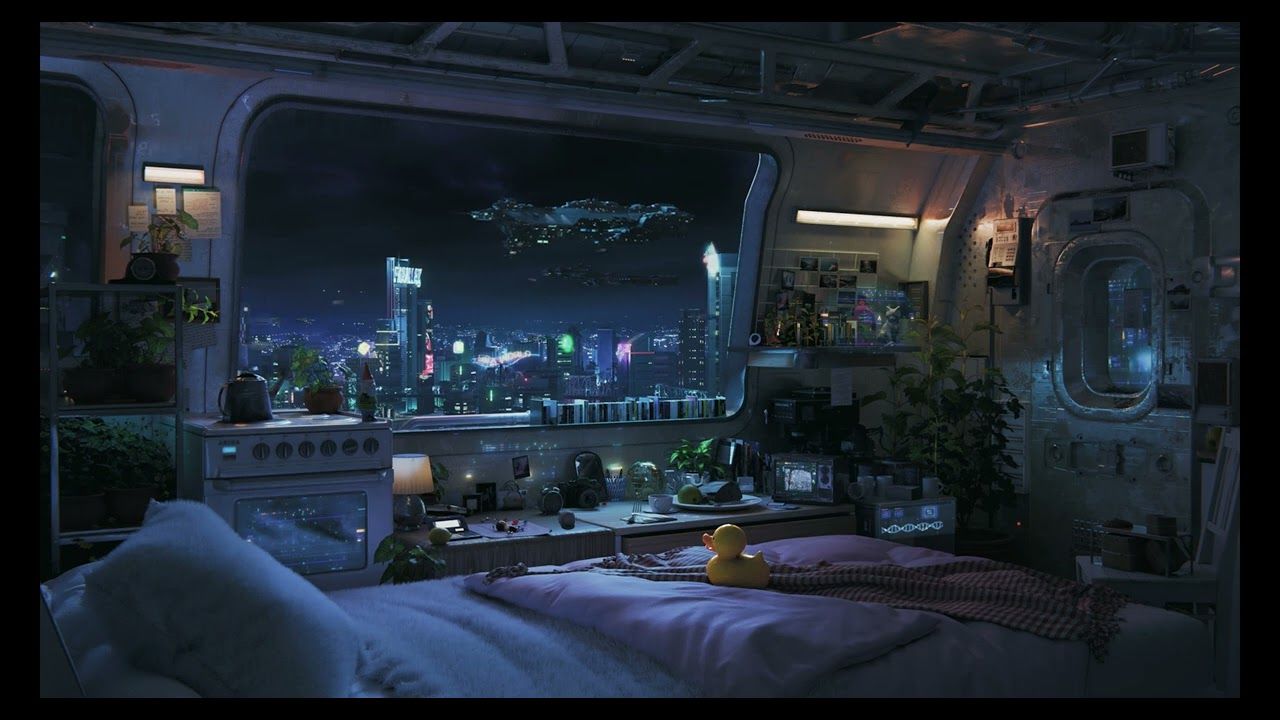 1280x720 Bedroom Dystopian Cyberpunk City Live Wallpaper