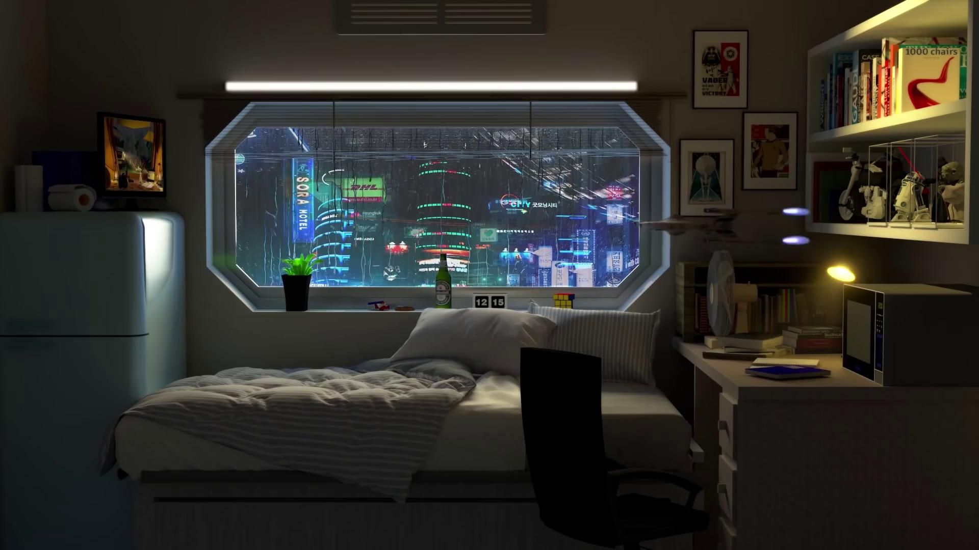 1920x1080 Cyberpunk Bedroom Wallpaper