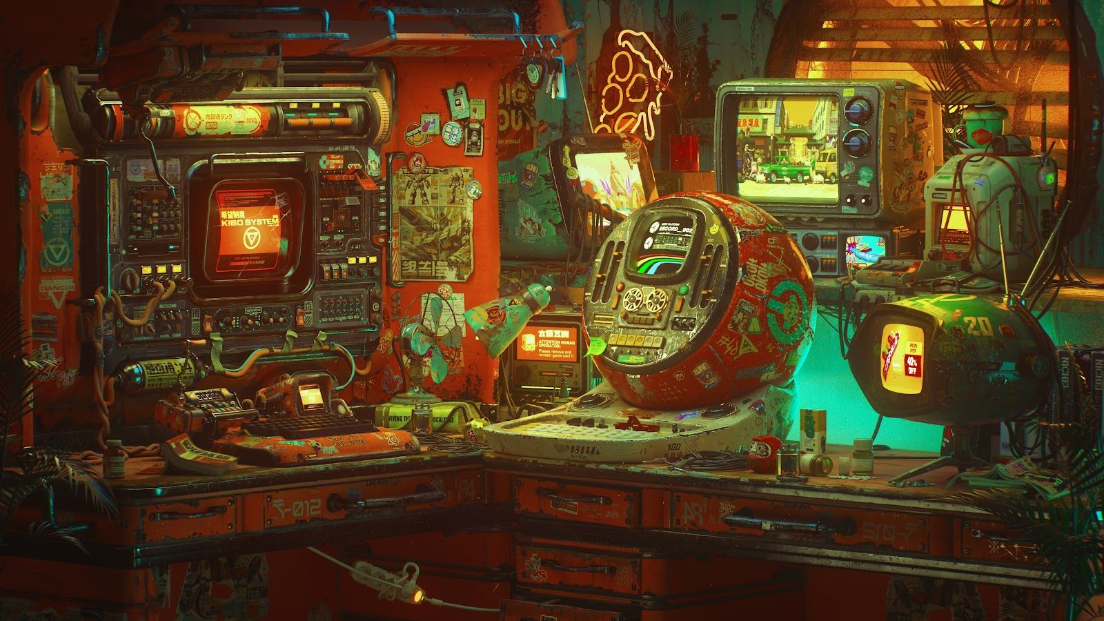 1600x900 4K Wallpaper Retro Futuristic Cyberpunk Workstation 4K Wallpaper. Best 4K Wallpaper For Computers