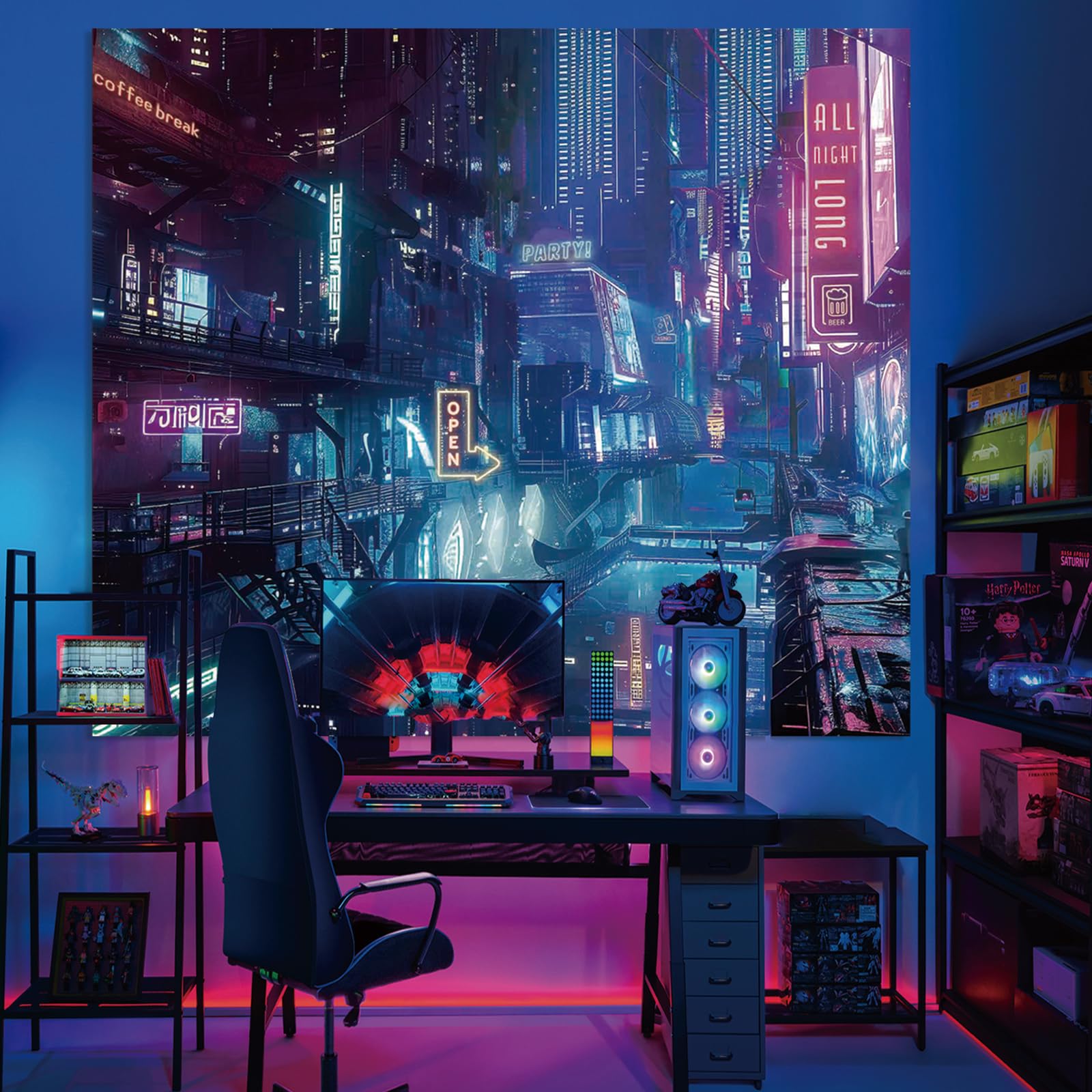 1600x1600 Blacklight Punk Tapestry for Bedroom, Black Light Anime Cyberpunk Poster. Large UV Reactive Cool Decor Tapestries, Glow in the Dark Neon Backdrop Wall Hanging for Gaming Dorm Living Room (51x60)