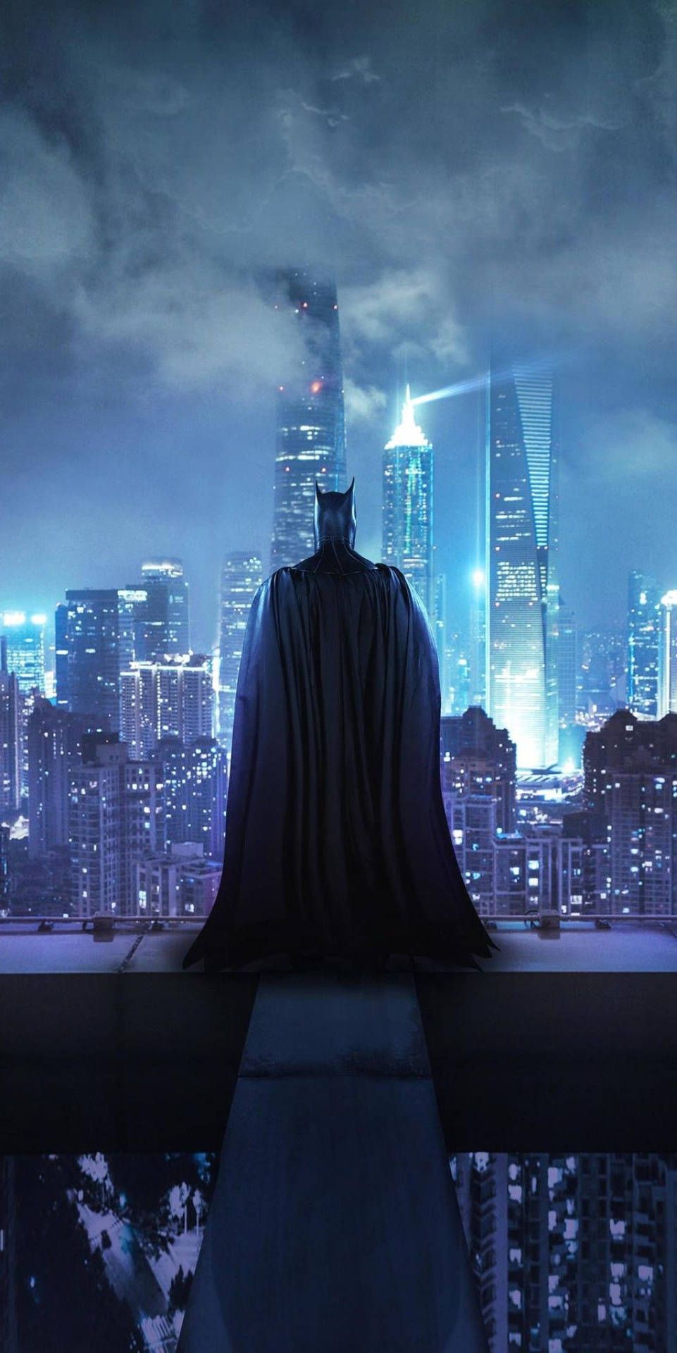 961x1920 Gotham And Batman's Back Wallpaper