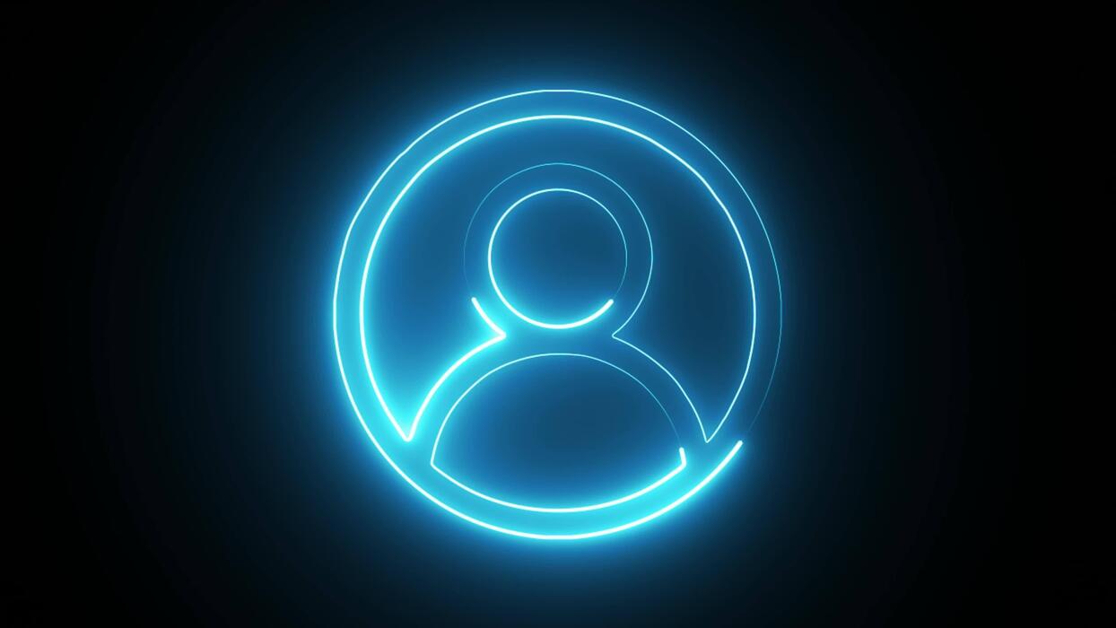 1244x700 A vibrant neon user icon glows brightly against a black backdrop, ideal for digital interfaces