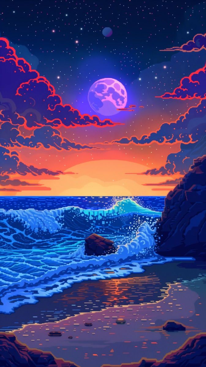673x1200 Pixel Art Beach view Wallpaper 3