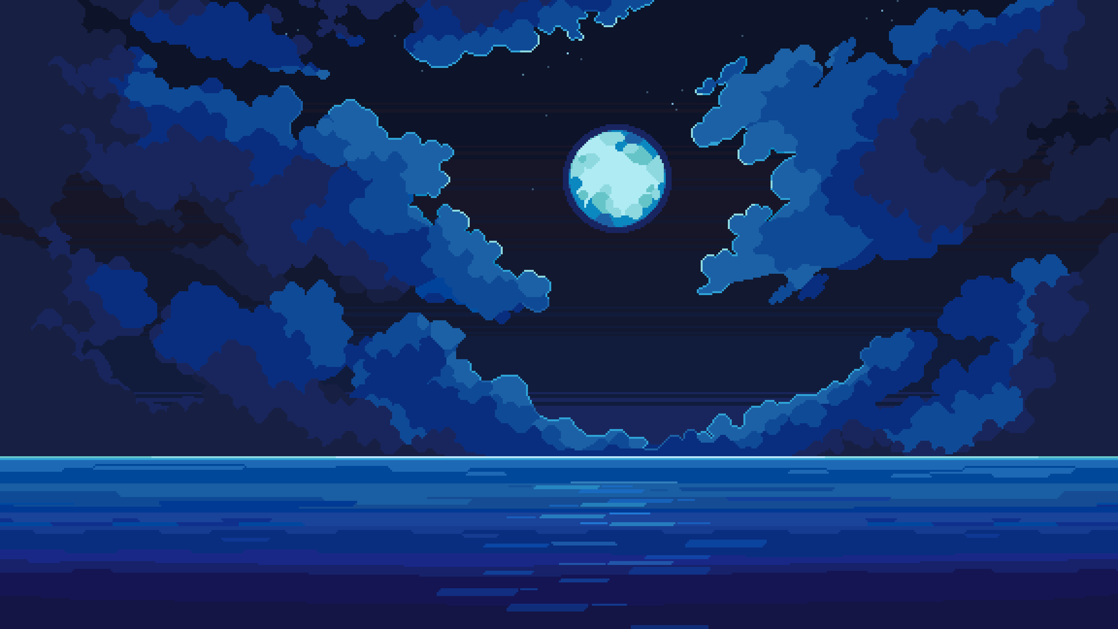 2304x1296 Moon and Sea Pixel Art Background