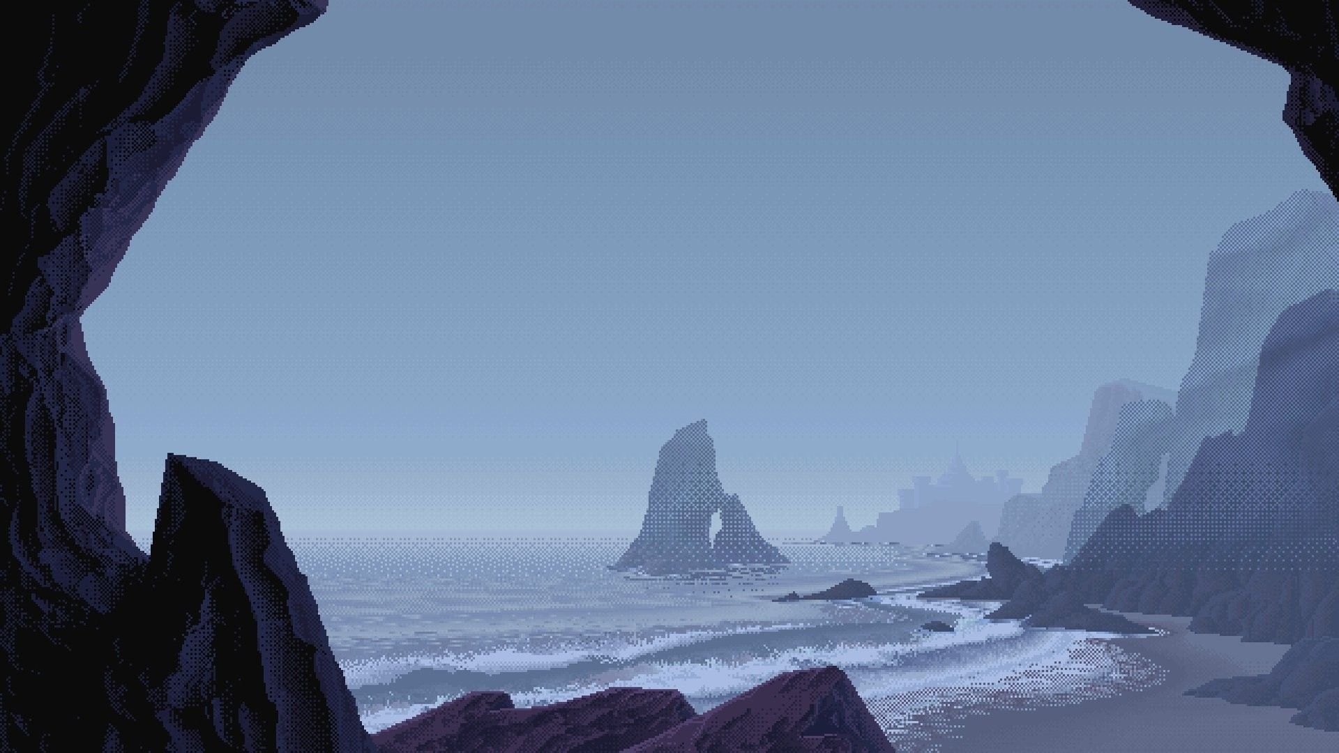 1920x1080 pixel Art, Sea, Beach, Rocks, Digital Art Wallpaper HD / Desktop and Mobile Background