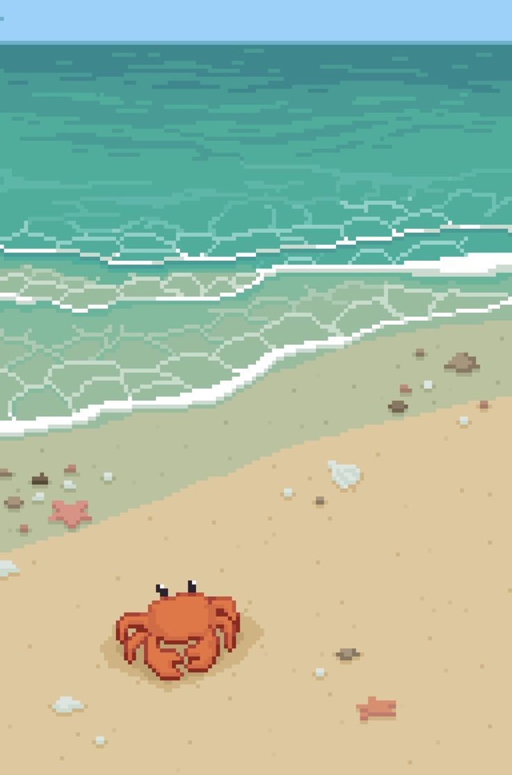 736x1114 Pixel Art Crab on the Beach. Descanso de tela, Arte de calavera de alfeñique, Fondo
