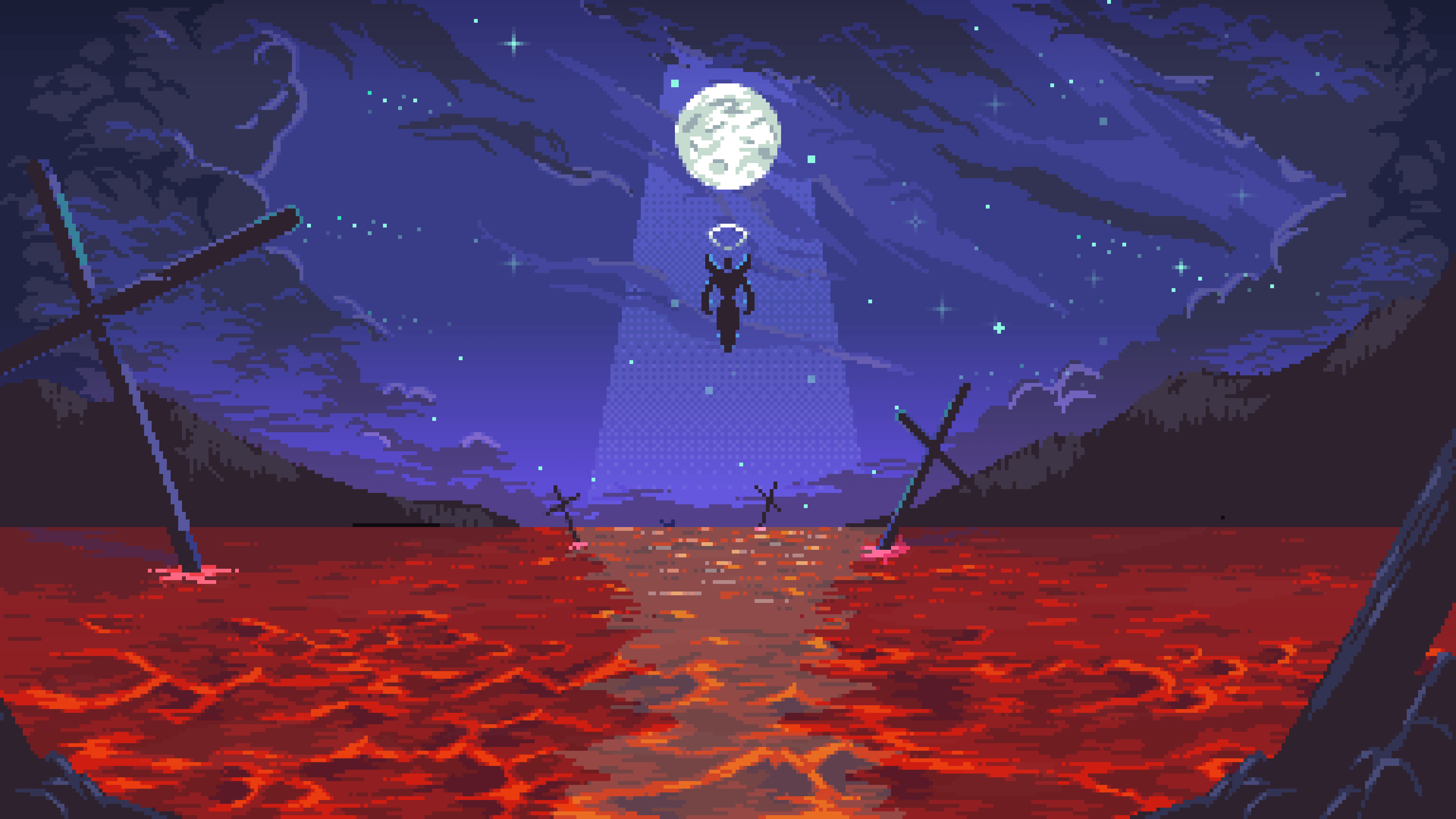 3840x2160 Red sea pixel art