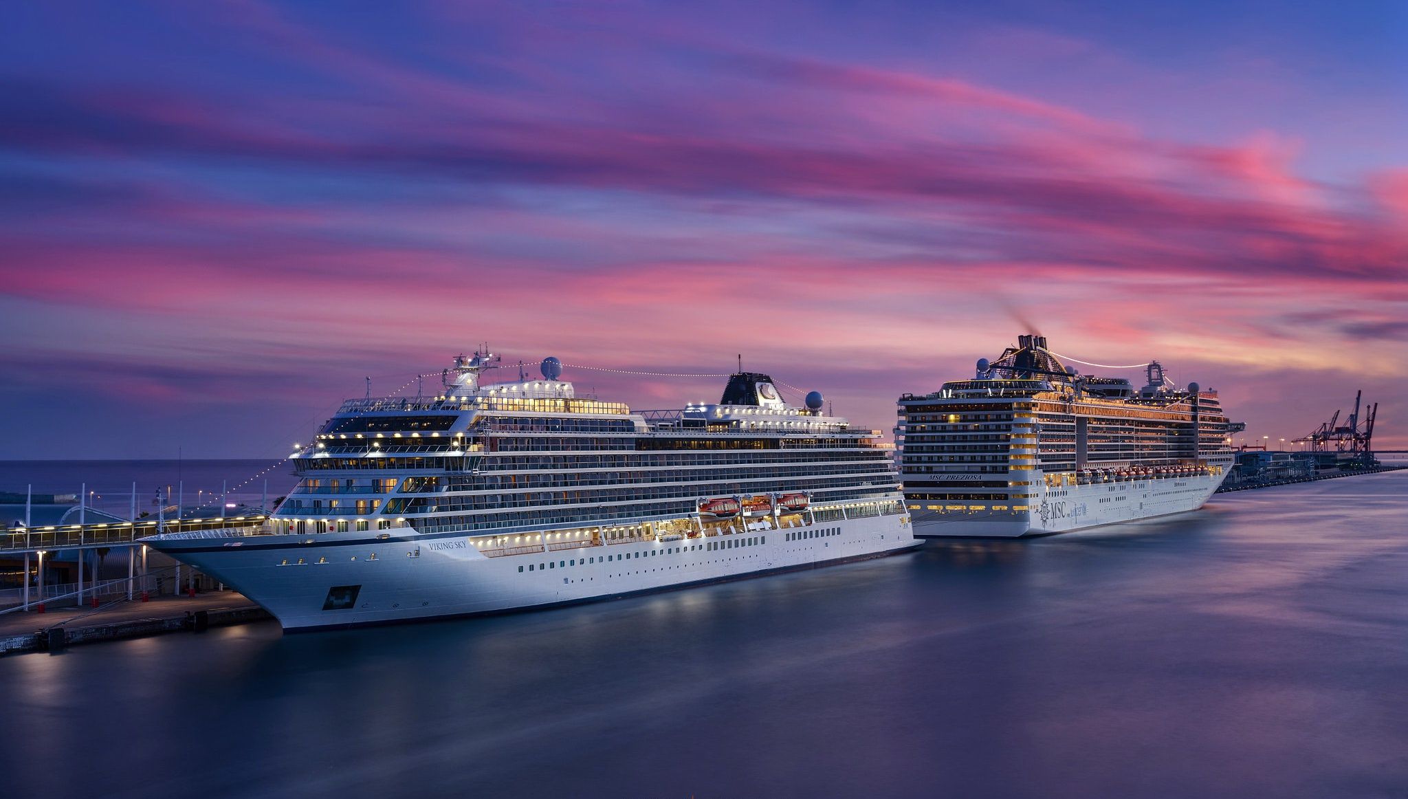 2048x1162 MV Viking Sky Cruise Ships at Sunset