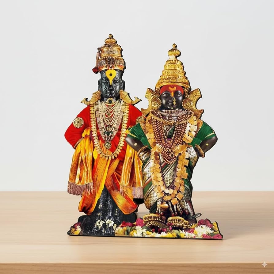 894x894 Giriram Photo® Sri Panduranga and Rukmini Devi Photo Frame Wooden Cutout. Lord Vitthal Devotional Wall Hanging & Table Top Decor for Pooja Room (Small x 4)