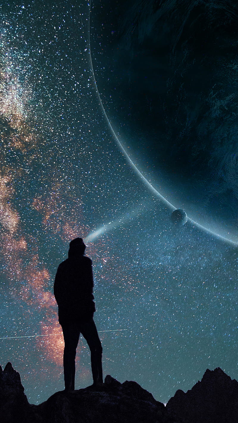 800x1422 Space, cool, galaxy, moon, night, people, sky, starry, stars, HD phone wallpaper