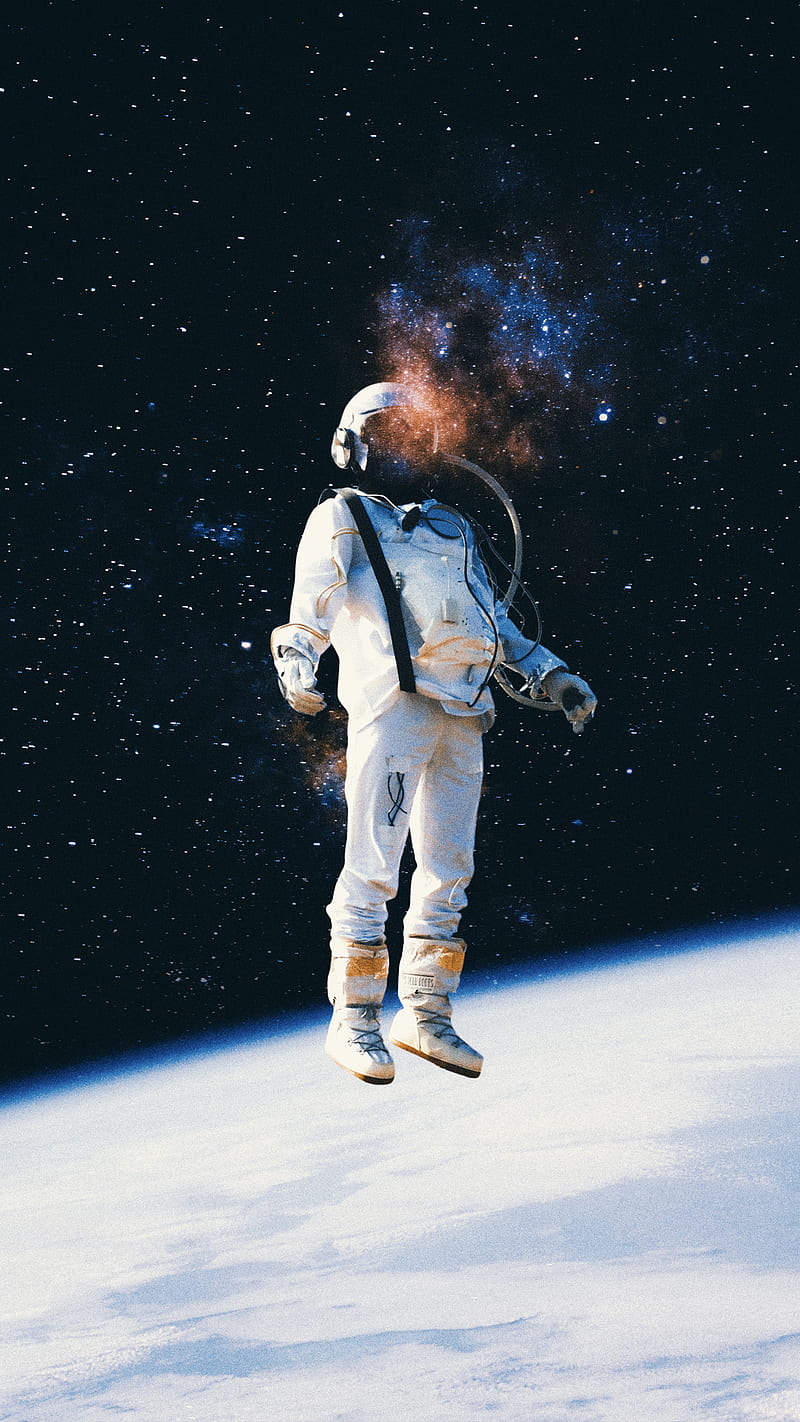 800x1422 Astronaut, Taudalpoi, adventure, collage, digital, earth, galaxy, glow, manipulation, HD phone wallpaper