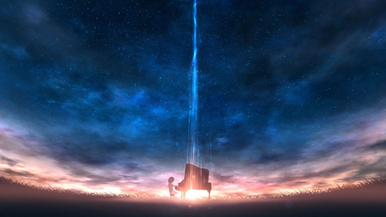 1333x750 Wallpaper Silhouette of Person Sitting on Swing Under Starry Night, Background Free Image