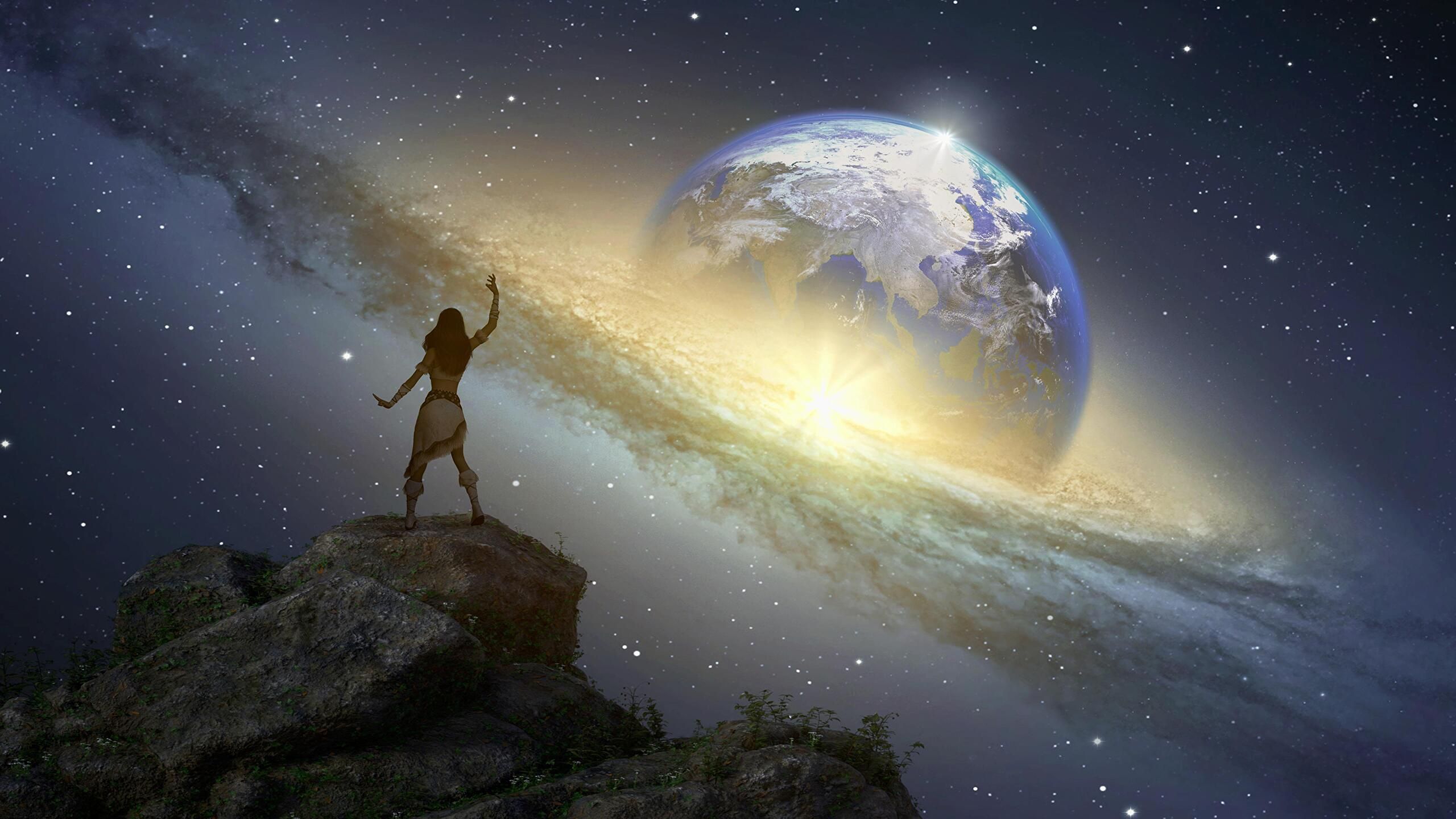 2560x1440 Wallpaper space, stars, space, earth, magic, planet, galaxy, space for mobile and desktop, section рендеринг, resolution 2560x1440