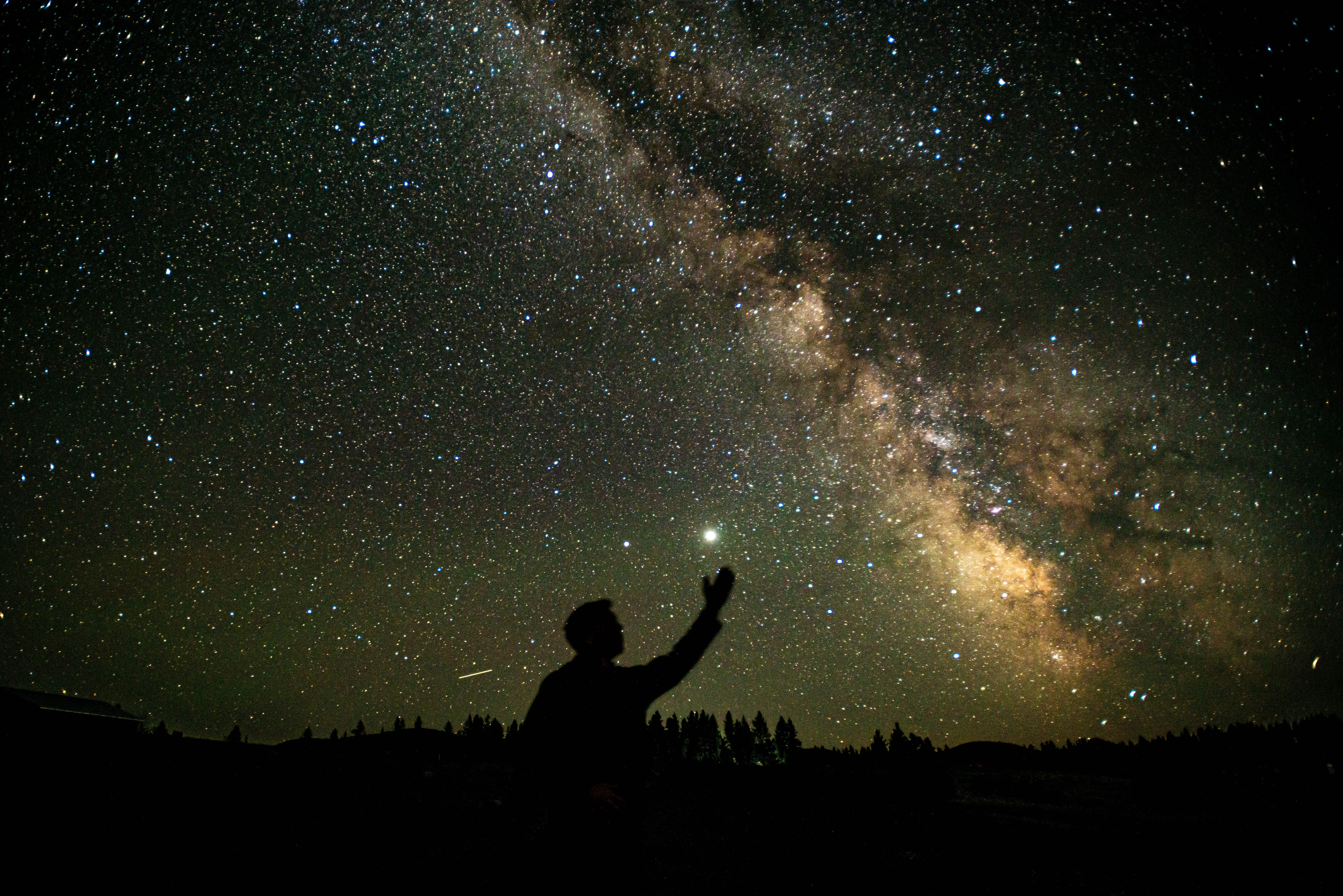 6786x4529 Phone wallpaper: Human, Night, Person, Stars, Dark, Silhouette, Starry Sky 55640