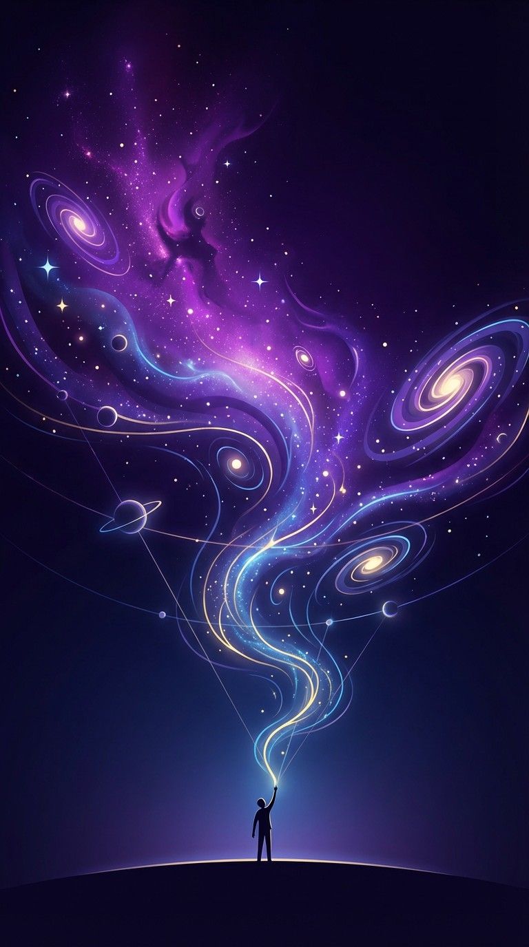 768x1376 Download Cosmic Human Connection Image, Silhouette, Galaxy