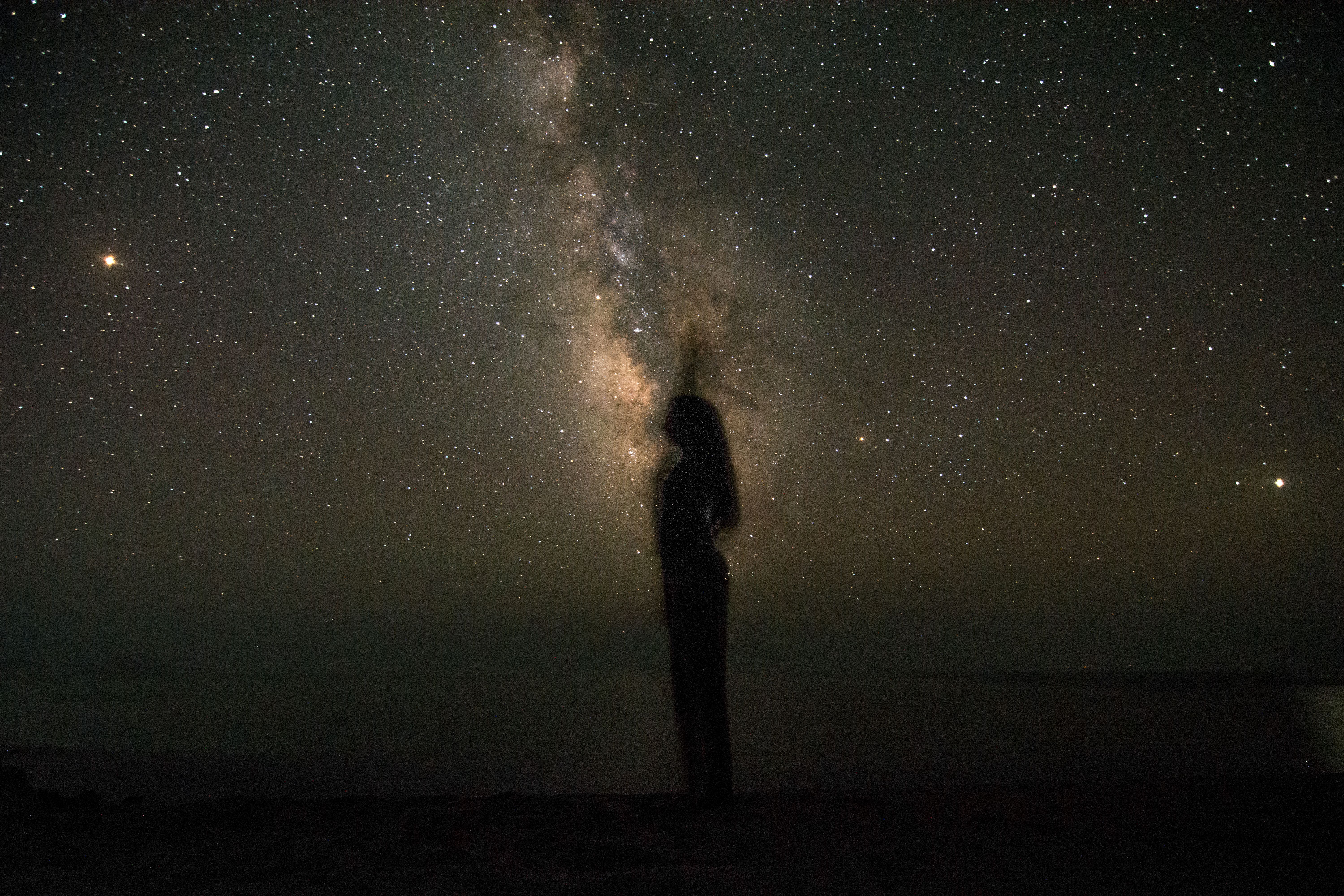 6000x4000 Silhouette of a Person under the Starry Night Sky · Free