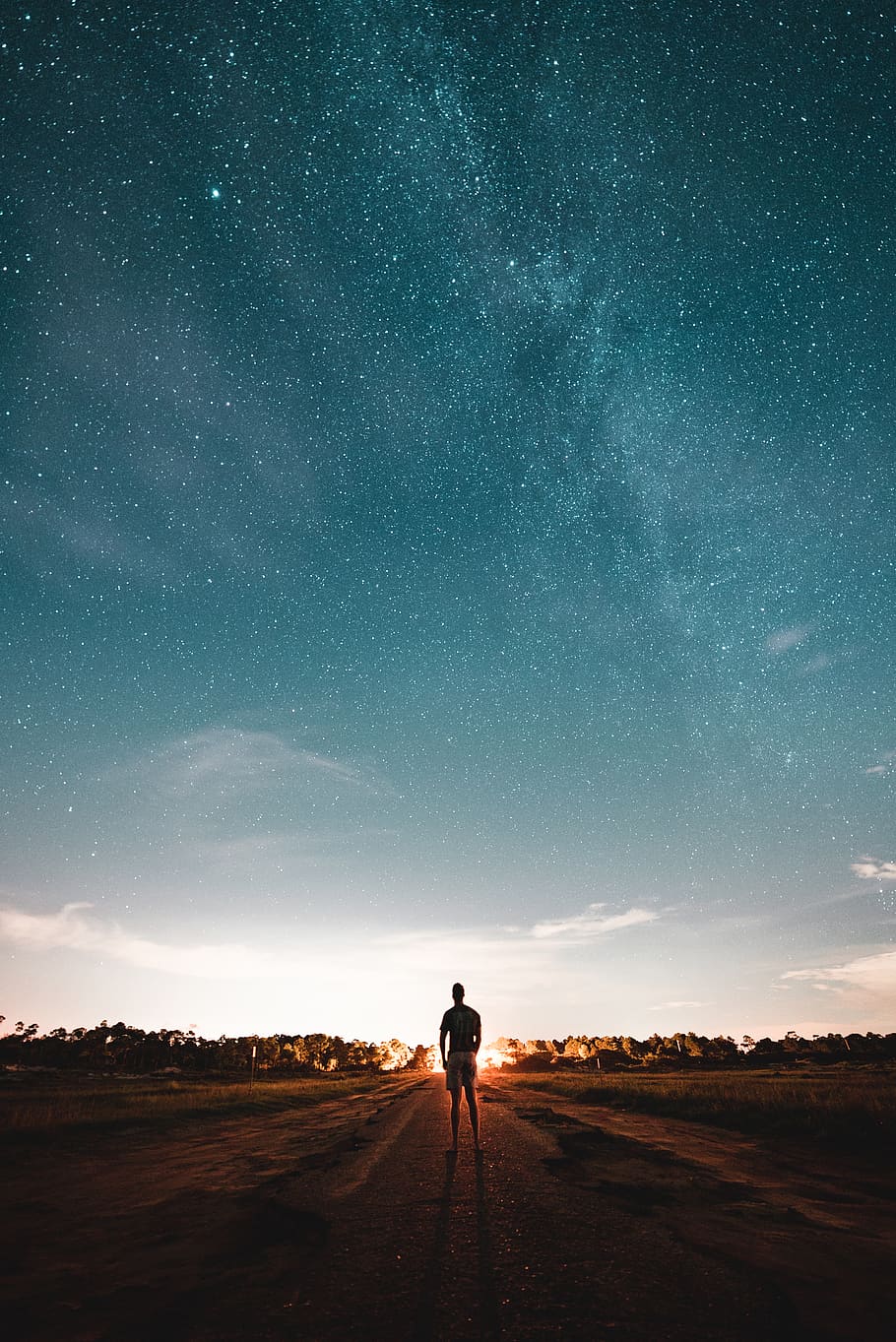 910x1363 silhouette photo, man, star, full, sky, star, scenics, one person