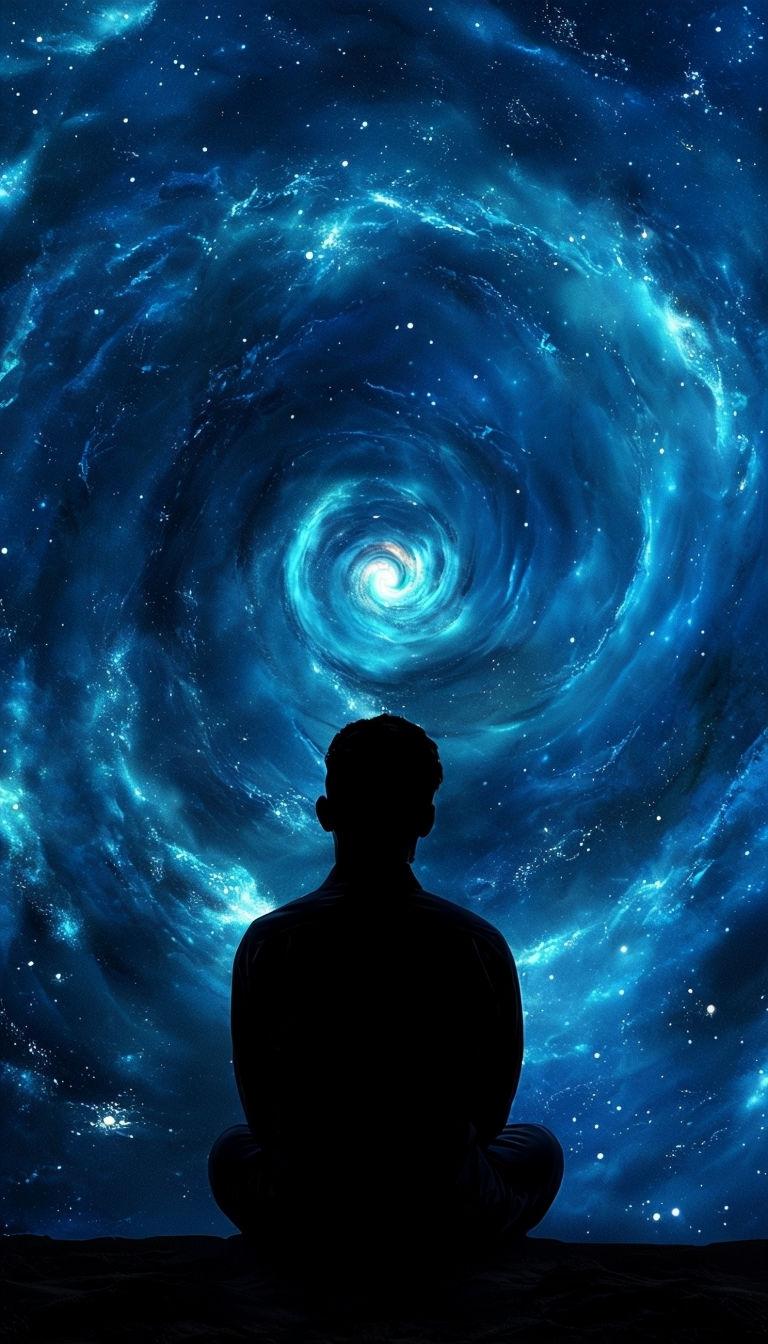768x1344 Cosmic Silhouette Against Vivid Galaxy Background Mobile Wallpaper