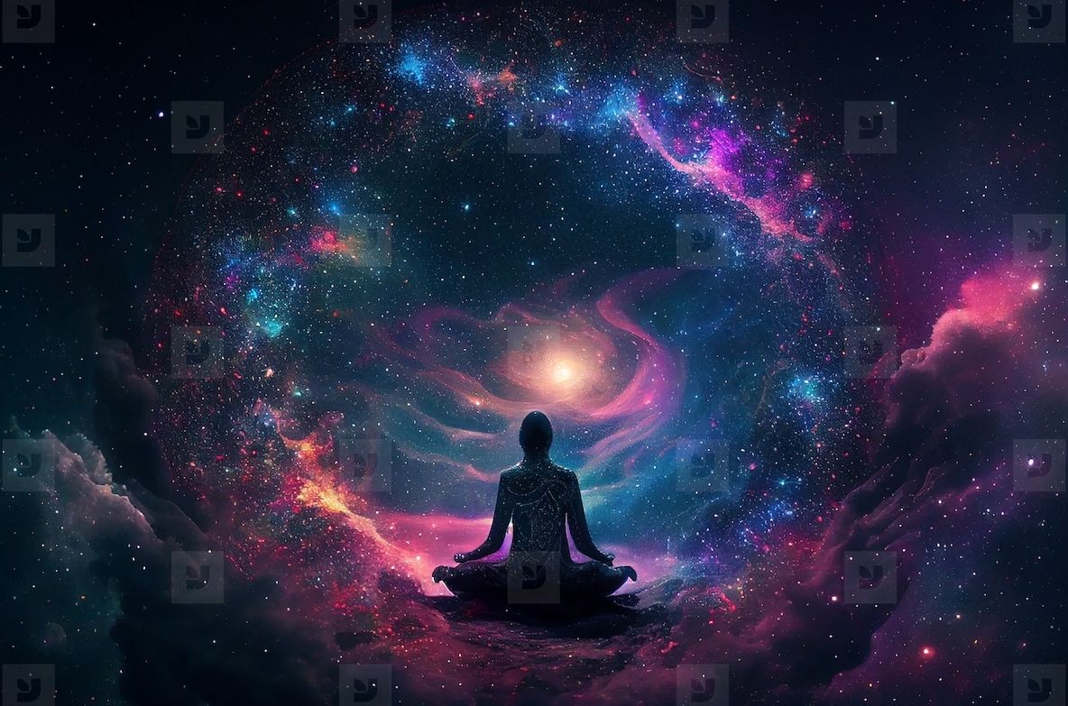 1184x783 Abstract Silhouette Of Man With Universe Meditation Enlightenmen Photo