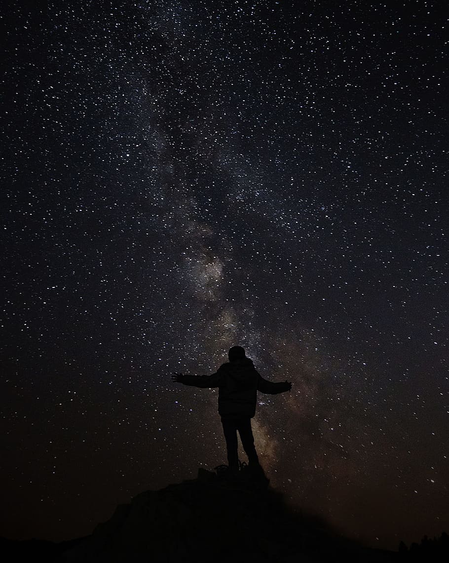910x1140 HD wallpaper: person silhouette photo, sky, night, stars, galaxy, photography