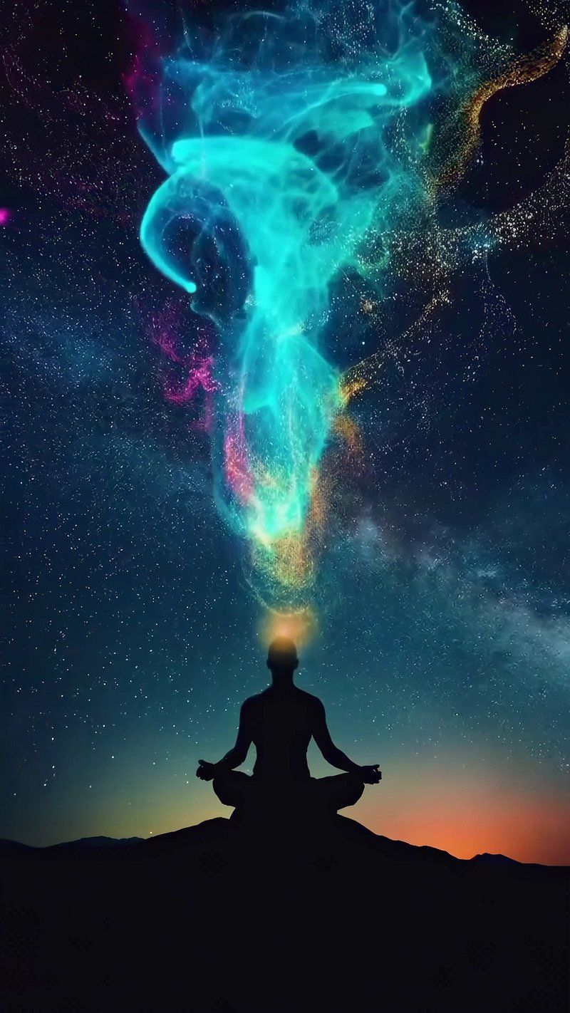 800x1422 Silhouette meditating starry sky vibrant