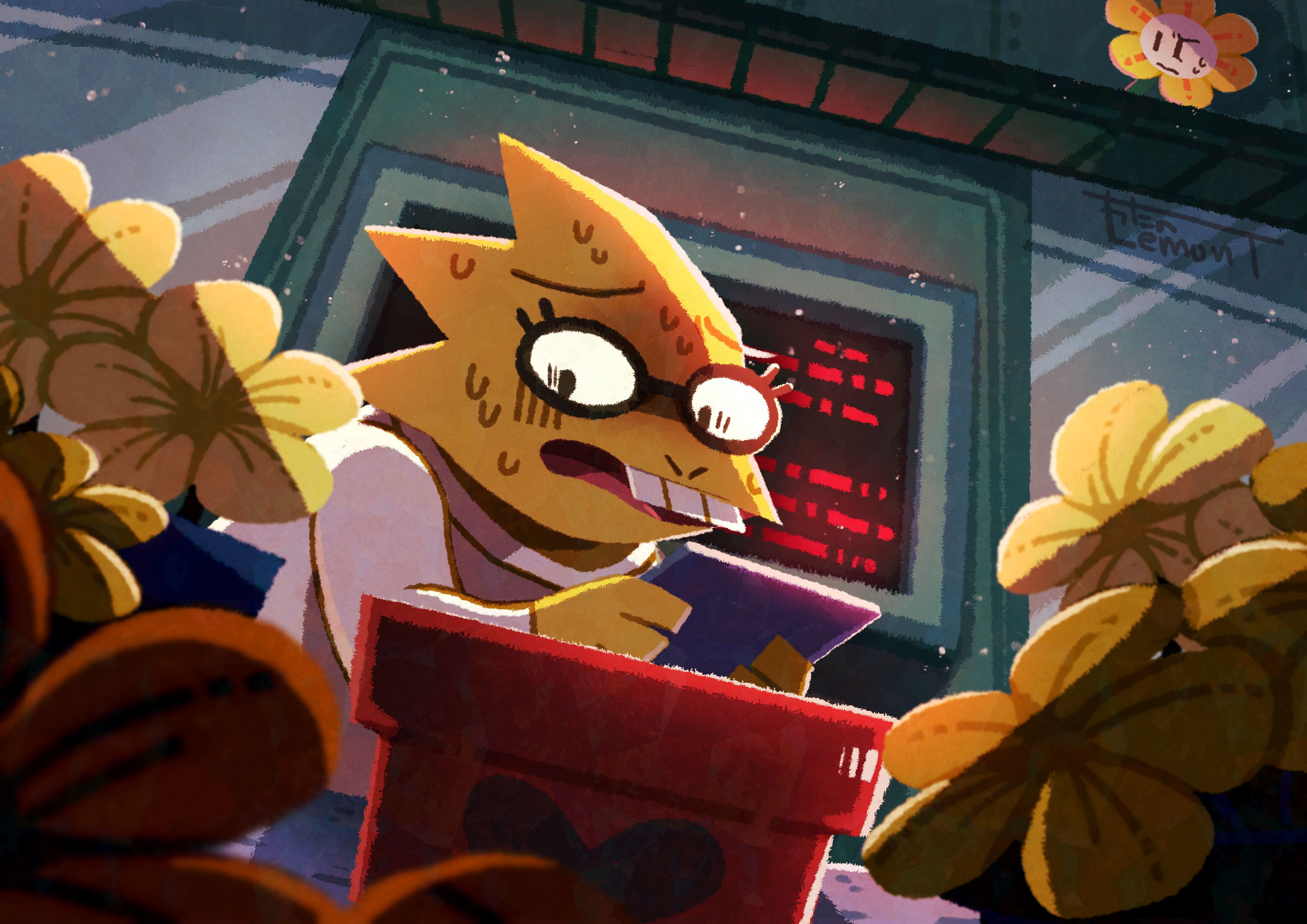 4093x2894 Undertale Duel: Alphys and Flowey in 4K Ultra HD Wallpaper by 綿野レモンTx2894