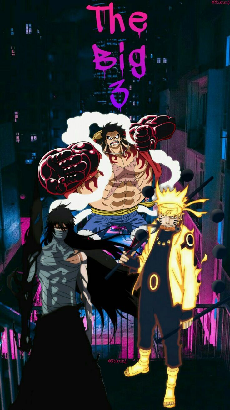 736x1308 Naruto, Ichigo, and Luffy: The Big 3 Anime Mobile Wallpaper. Big 3 anime wallpaper, Big