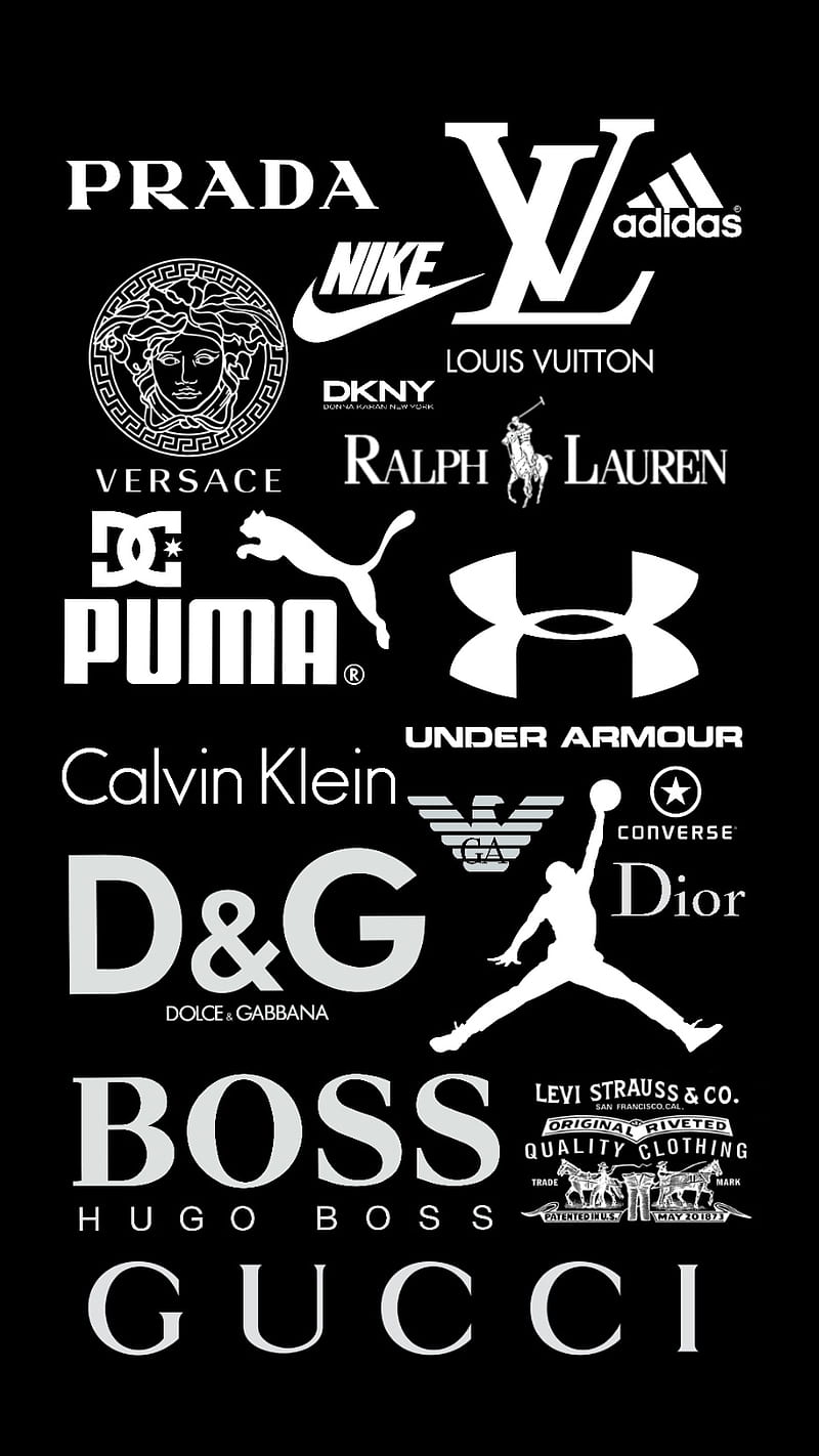 800x1422 Iconic Logos, black, brands, ck, converse, dior, gucci, nike, puma, under armour, HD phone wallpaper