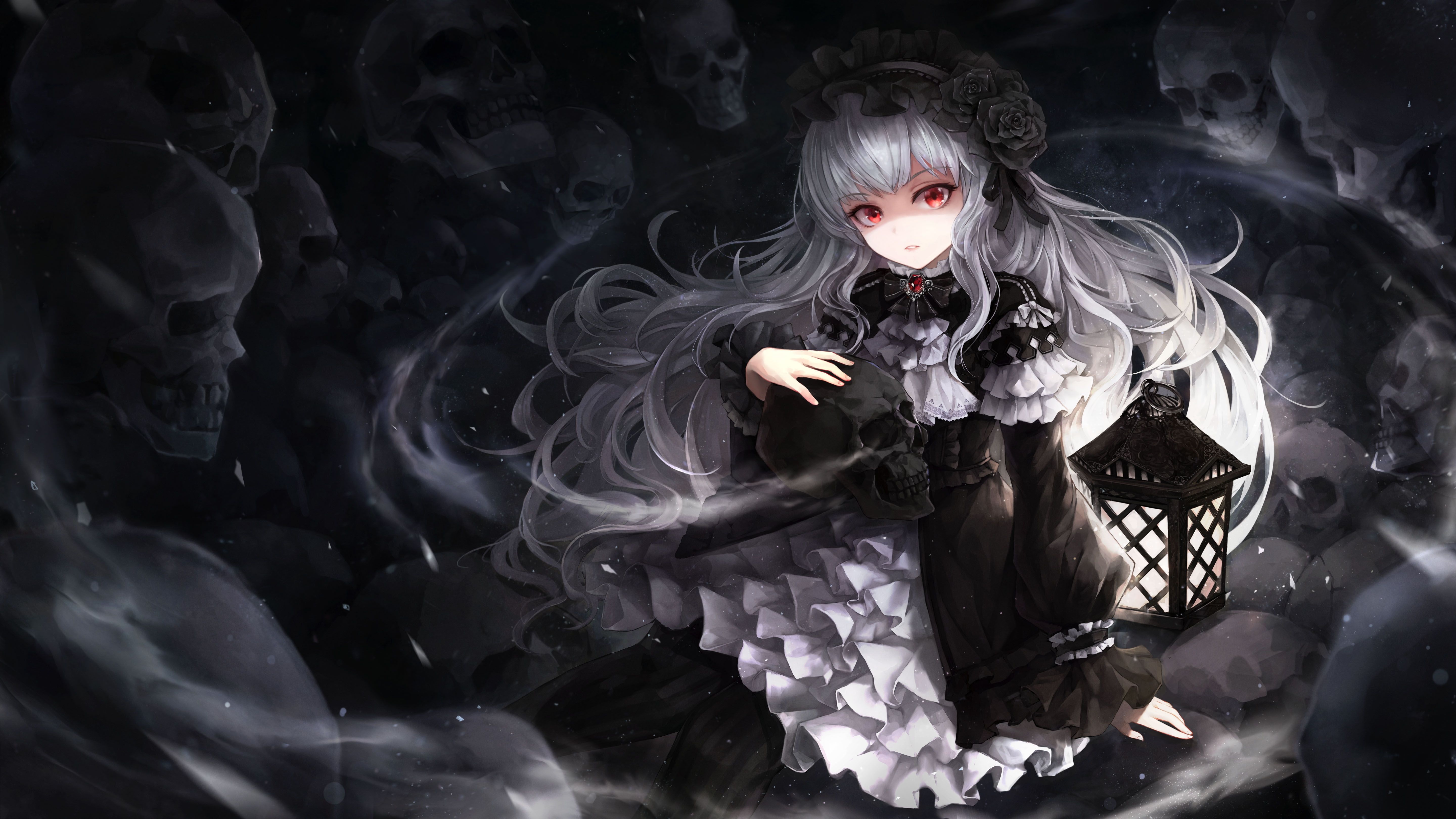 5760x3240 Aesthetic Gray And Red Anime Girls Wallpaper