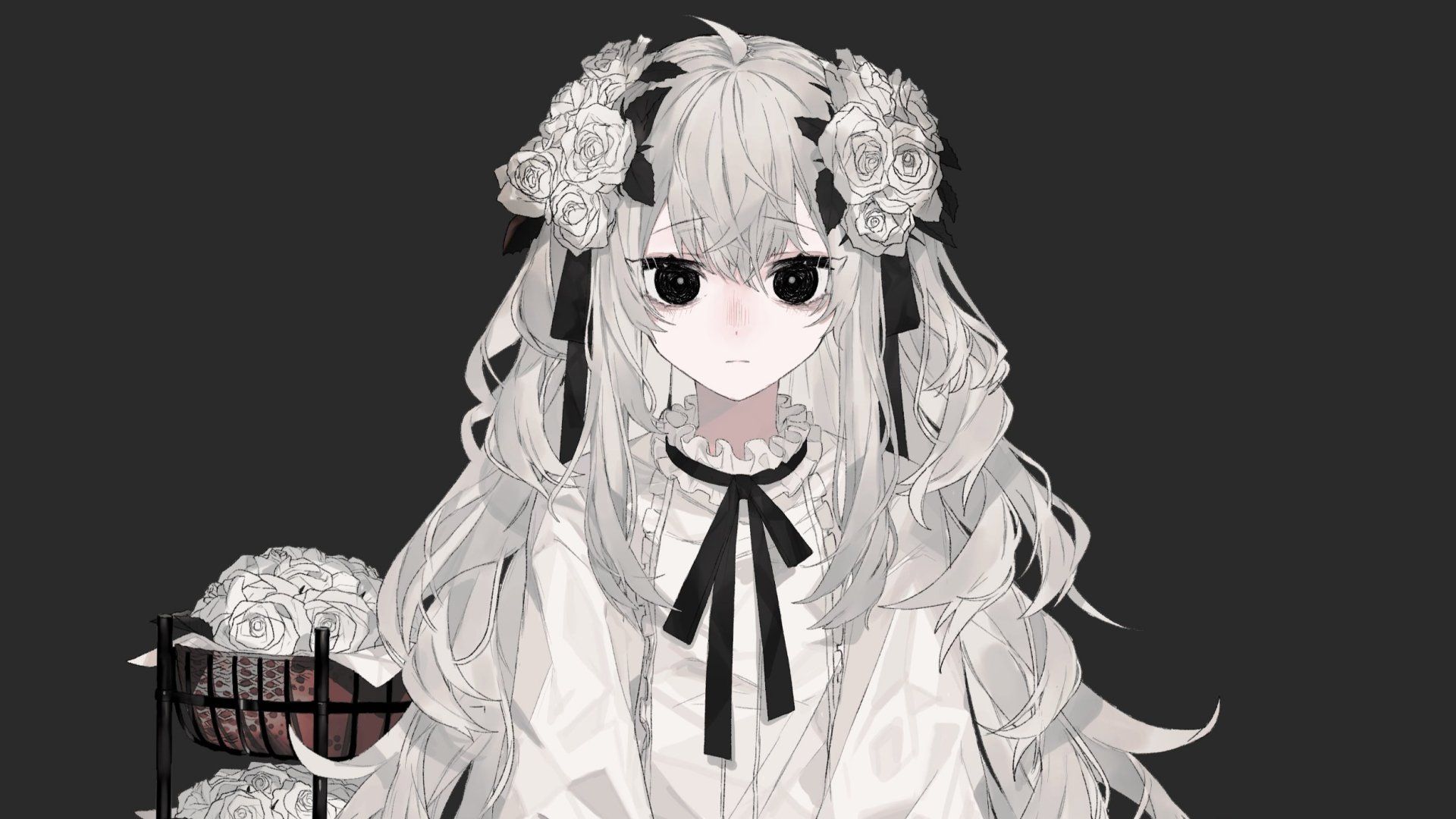 1920x1080 Stunning Anime Girl with Grey Hair & Black Eyes