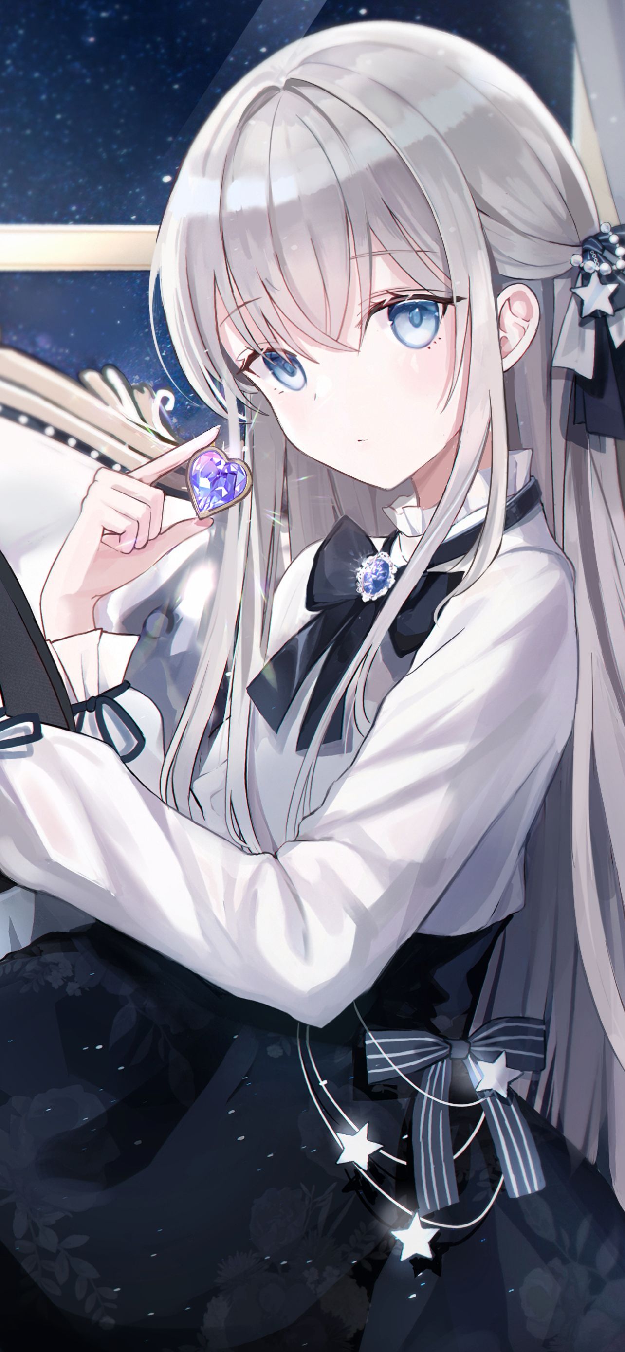 1284x2778 Phone wallpaper: Girl, Anime, Grey Hair, Blue Eyes 1409111